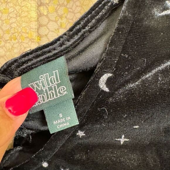 Wild Fable Black Velvet Whimsygoth Stars Moons Backless Bodysuit Small - Picture 5 of 11